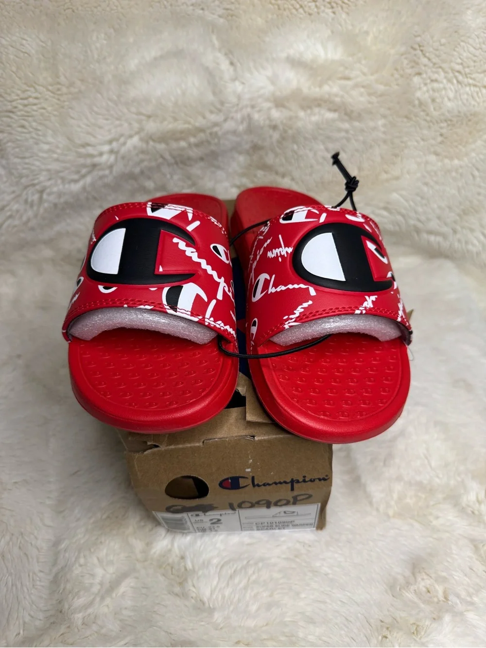 Champion Red Graphic Logo Slide Sandals for Kids - Size 2